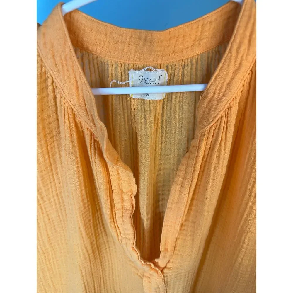9Seed Idyllwild sleeveless popover cotton crinkle gauze raw edges orange Small